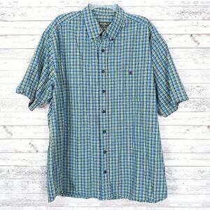Eddie Bauer Shirt Mens XL Tall Short Sleeve Button Down Plaid Blue Green 165